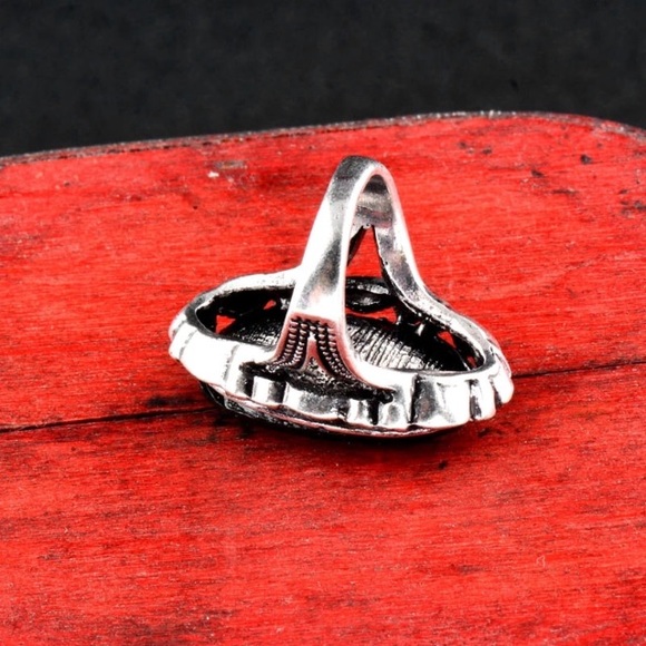 Vintage Big Black Oval Stone Ring Antique Silver - Picture 5 of 6